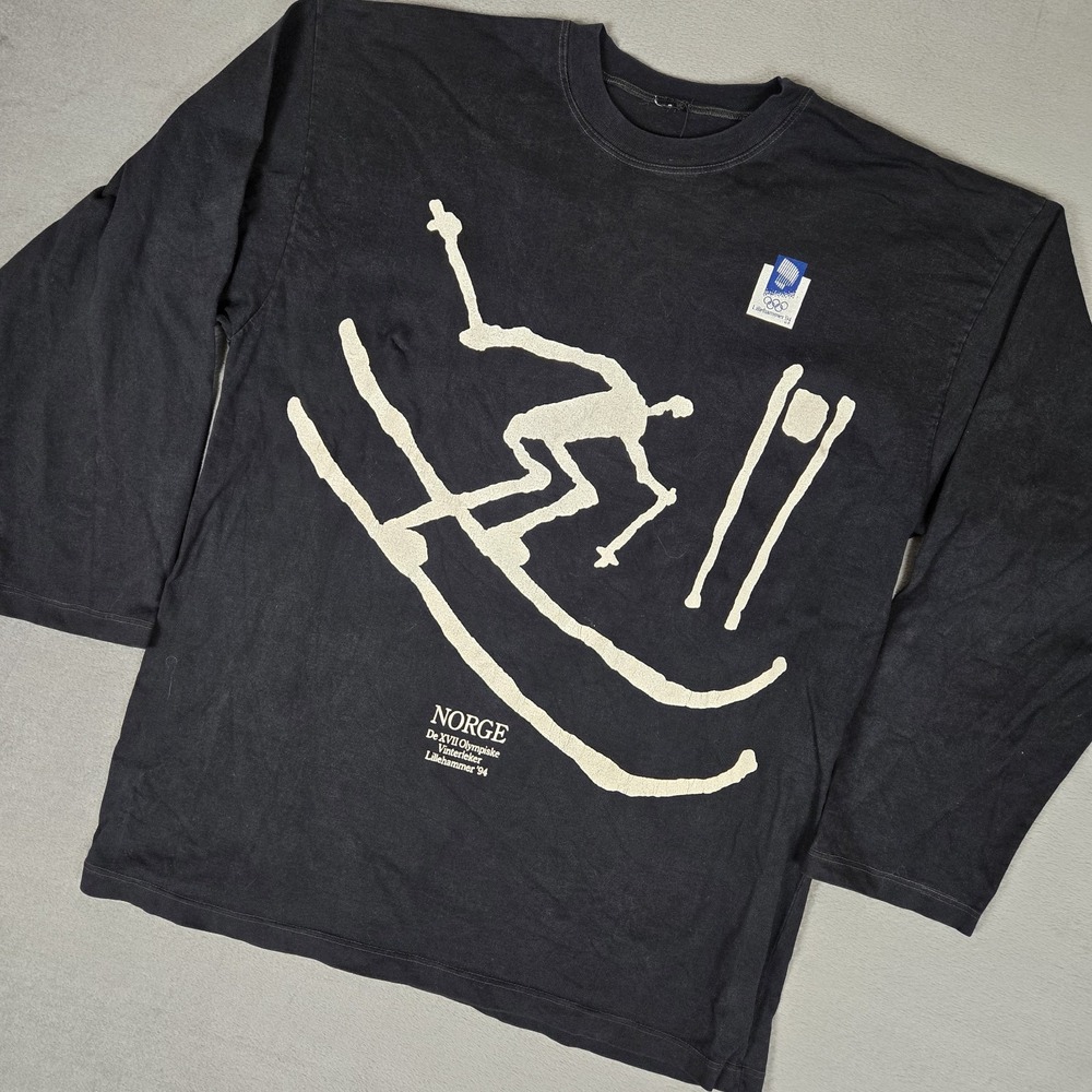 Lillehammer Norge Norway 1994 Olympics Shirt Adult XL Black Long Sleeve Vintage